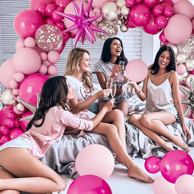 127-Piece Hot Pink and Silver Balloon Arch Kit with Foil Balloons for Party Decor