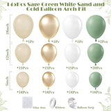 145-Piece Sage Green White and Gold Balloon Arch Kit for Wedding Birthday Party Decor
