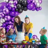 122-Piece Dark Purple and Black Balloon Arch Kit with Silver Metallic Balloons for Party