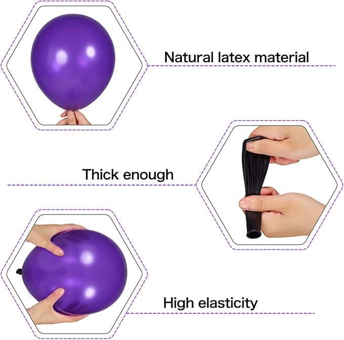 122-Piece Dark Purple and Black Balloon Arch Kit with Silver Metallic Balloons for Party