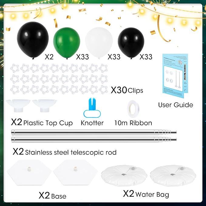 Balloon Column Stand Kit (Set of 2): Green, Black & White Party Decor