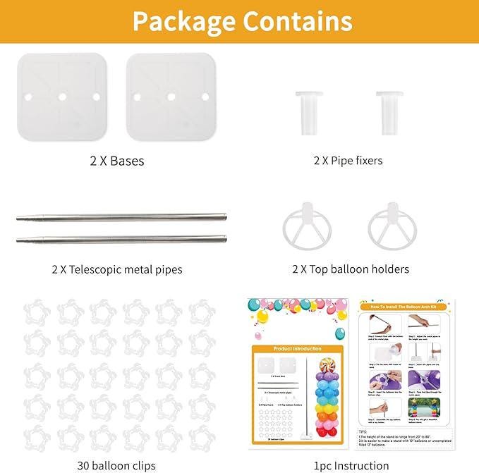 Set of 2 Balloon Column Stand Kit 6.6ft Adjustable Metal Pillars for Party Decor