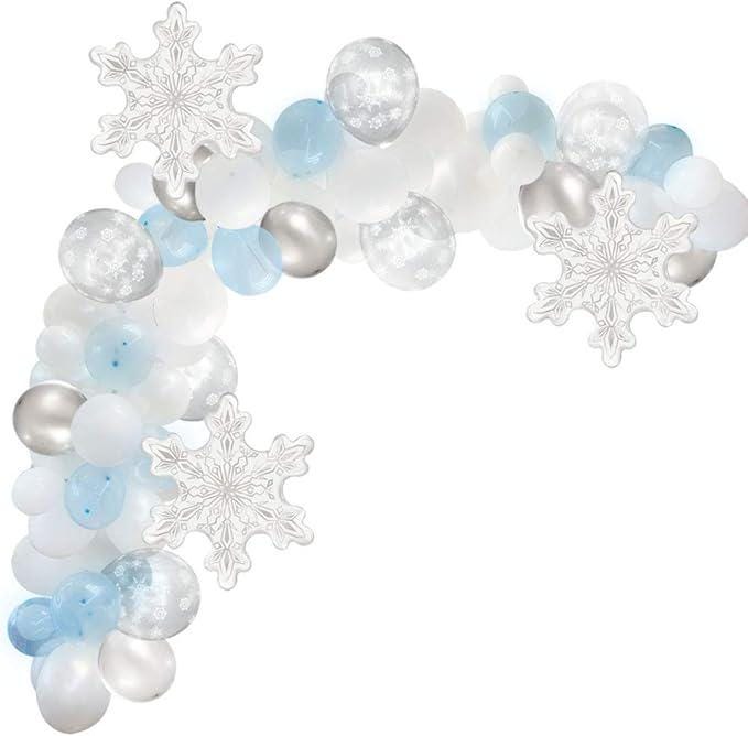79 Pcs Winter Balloon Garland Arch Kit Blue White Snowflake Balloons for Party Decor