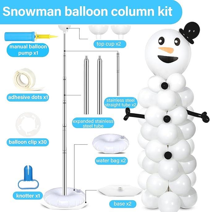 2 Sets Snowman Balloon Column Stand Kit with 100 Balloons for Winter Party Decor