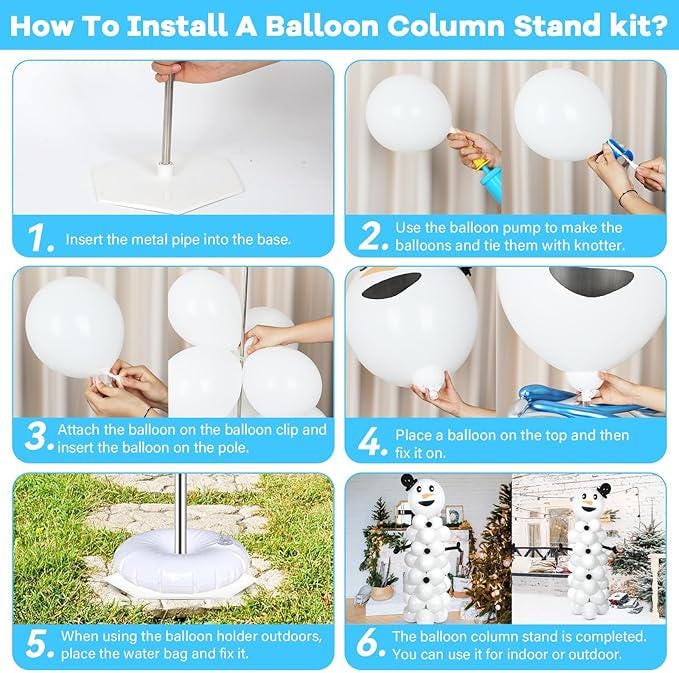 2 Sets Snowman Balloon Column Stand Kit with 100 Balloons for Winter Party Decor