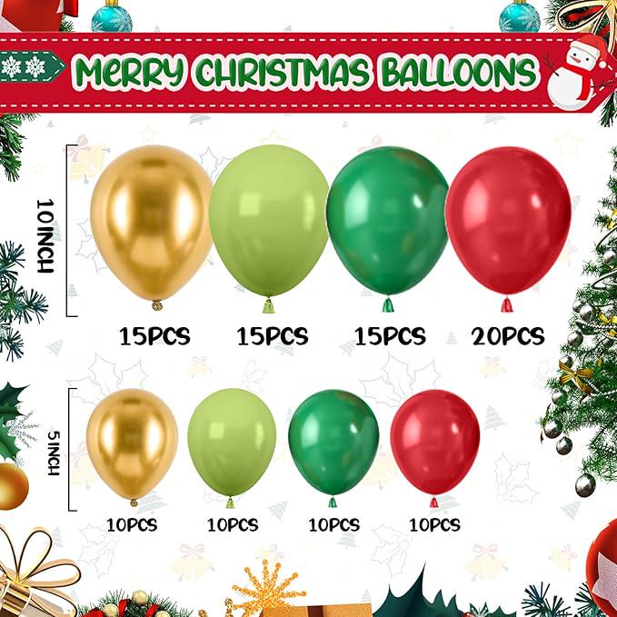 Christmas Balloon Garland Arch Kit with Red Green Gold Candy Cane Balloons Decor