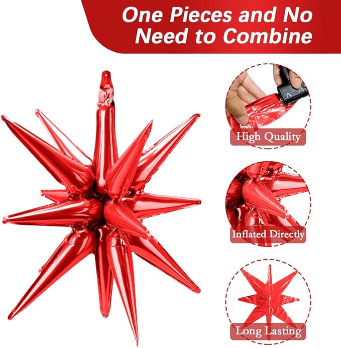 Red Star Foil Balloon Arch Kit Metallic Starburst Balloons for Party Decorations