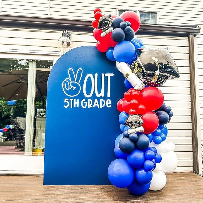 Red Blue Silver Balloon Garland Arch Kit with Star Foil Balloons for Party Decor