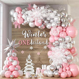 143 Pcs Pink Winter Wonderland Balloon Arch Kit with Snowflake Balloons for Decor