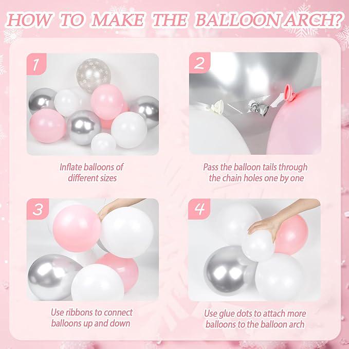 143 Pcs Pink Winter Wonderland Balloon Arch Kit with Snowflake Balloons for Decor