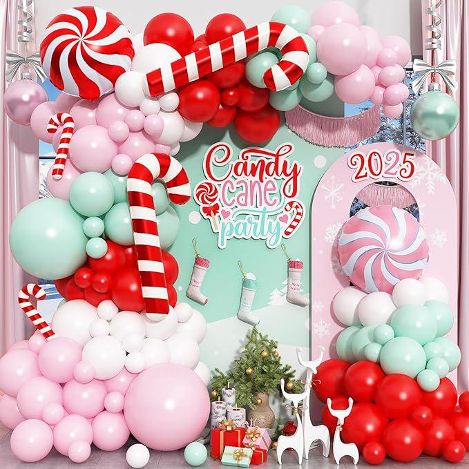 Pastel Christmas Balloon Garland Kit: Red, Pink, Green & Candy Canes