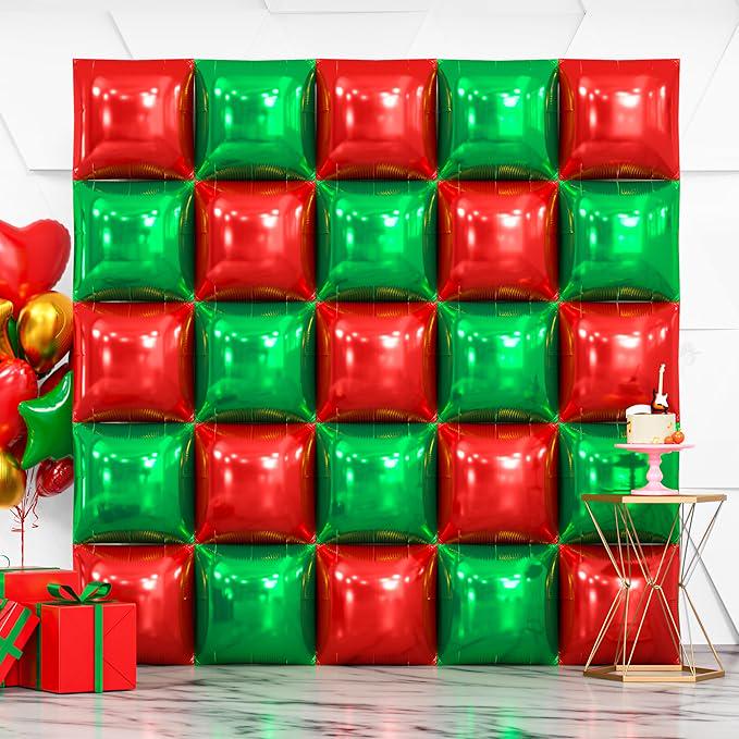 25 Pcs Red Green Foil Balloon Wall Backdrop Double Sided Balloons for Party Decor