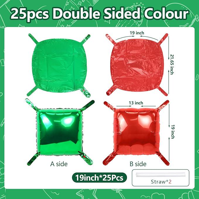 25 Pcs Red Green Foil Balloon Wall Backdrop Double Sided Balloons for Party Decor