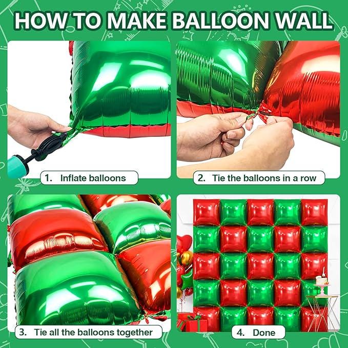 25 Pcs Red Green Foil Balloon Wall Backdrop Double Sided Balloons for Party Decor