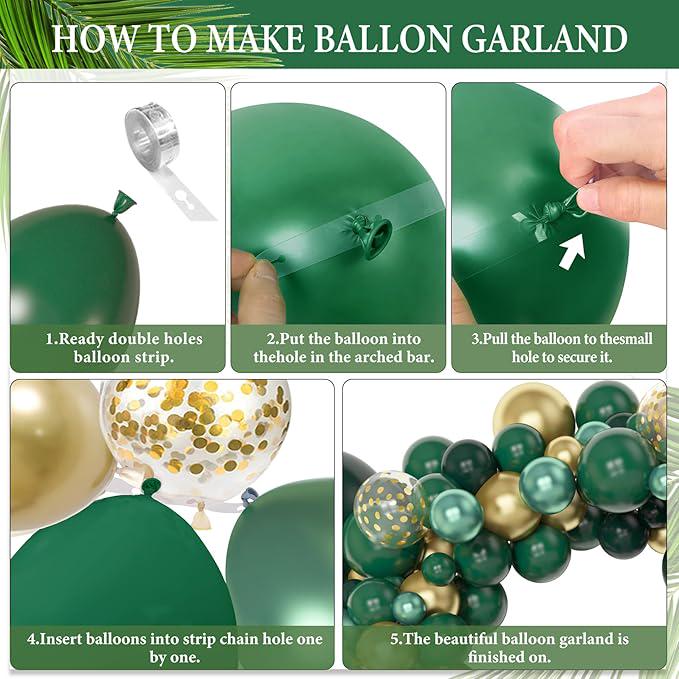 153 Pcs Green Gold Balloon Garland Arch Kit with Confetti Balloons for Party Decor