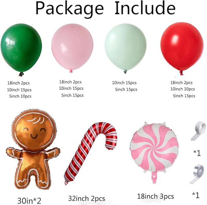 Christmas Balloon Garland Arch Kit Red Pink Candy Cane & Lollipop Balloons for Party