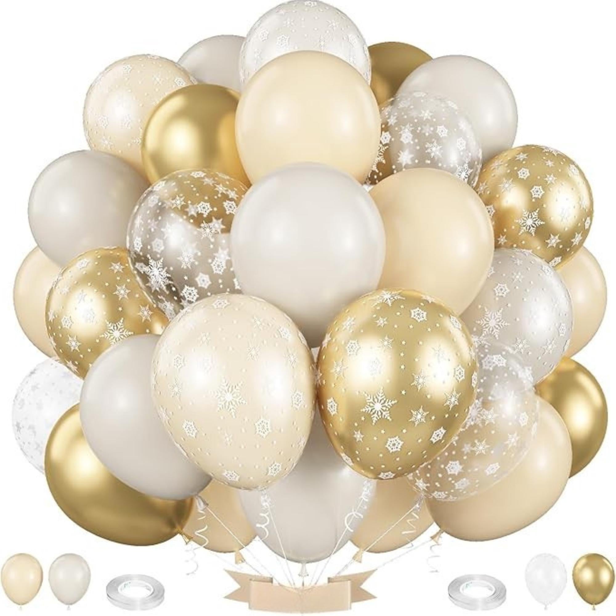 Beige & Gold Snowflake Balloons Set for Winter, Wedding, Xmas and Party Decor