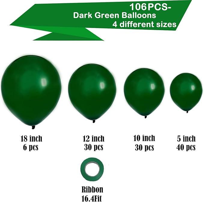 106-Pc Dark Green Balloons Set in Various Sizes for Christmas, Birthday & Party Decor