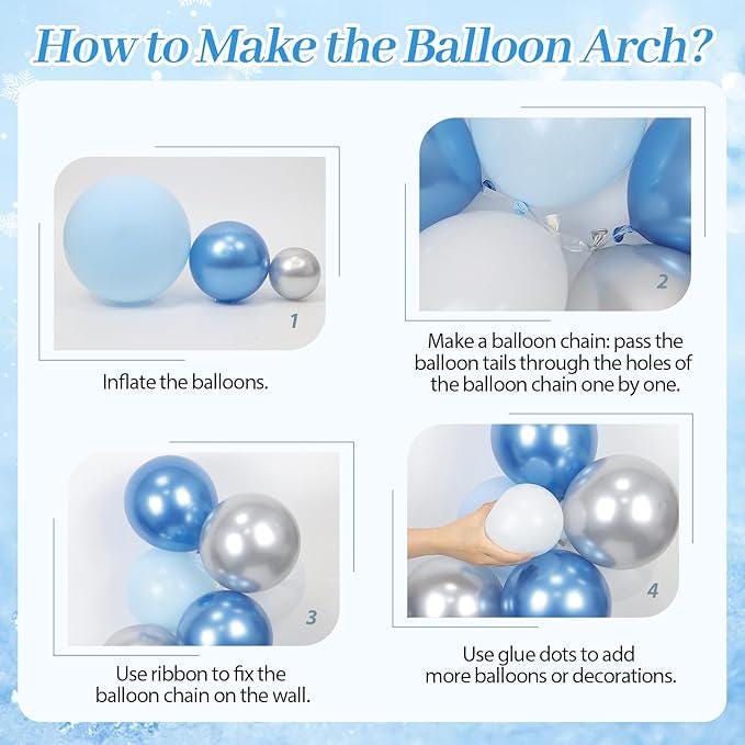 Blue Snowflake Balloon Arch Kit for Baby Shower Birthday and Winter Party Decor