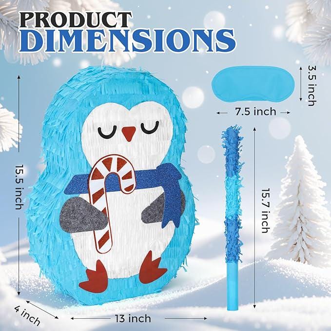 Penguin Pinata Bundle 16.5x12x4 Inch with Blindfold and Bat for Kids Xmas Party