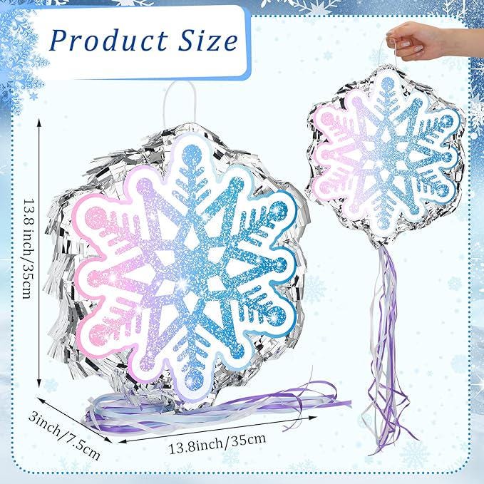 Blue Snowflake Pinata with Pull String for Winter Theme Party and Christmas Decorations
