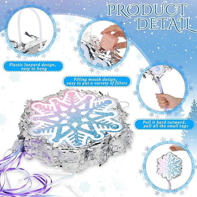 Blue Snowflake Pinata with Pull String for Winter Theme Party and Christmas Decorations