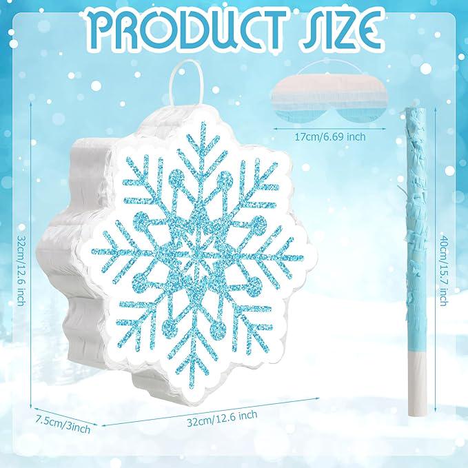 Winter Wonderland Christmas Pinata with Blindfold and Bat for Snowflake Theme Party