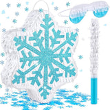 Blue Snowflake Pinata with Pull String for Winter Theme Birthday and Christmas Party Decor