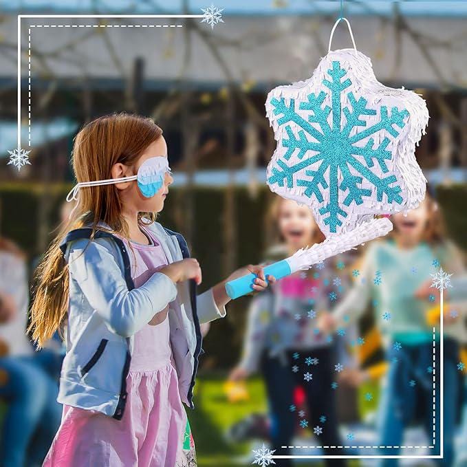 Blue Snowflake Pinata with Pull String for Winter Theme Birthday and Christmas Party Decor
