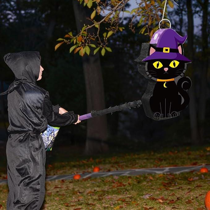 Aoriher Halloween Black Cat Pinata with Stick and Blindfold for Spooky Party Fun