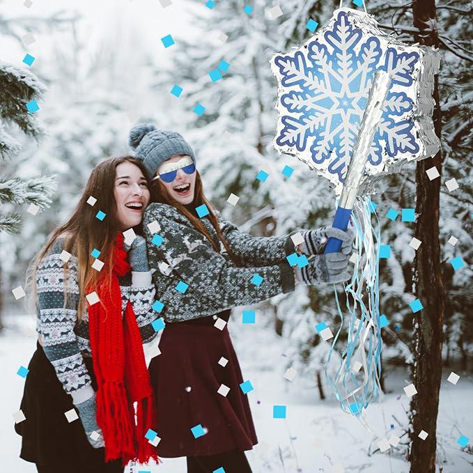 Winter Snowflake Piñata with Pull String Bat and Confetti for Christmas Party Fun