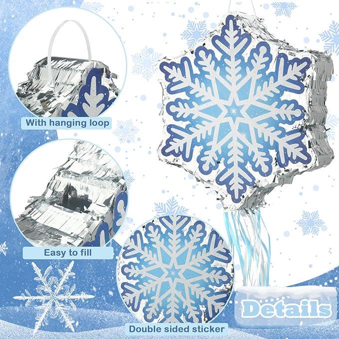 Winter Snowflake Piñata with Pull String Bat and Confetti for Christmas Party Fun