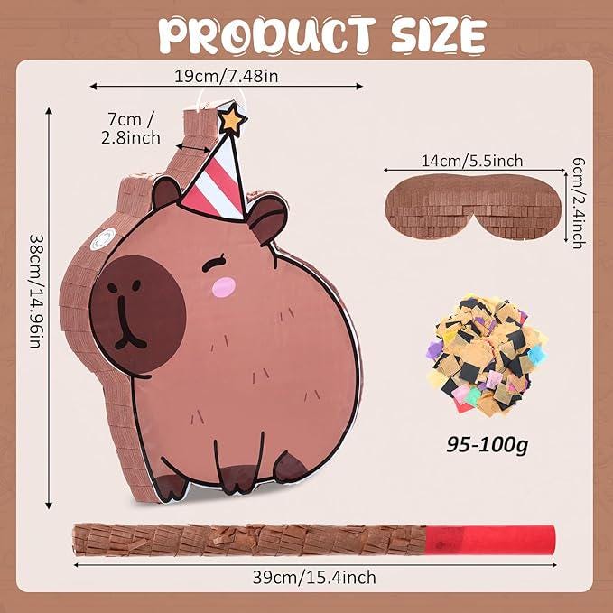 Christmas Capybara Piñata with Stick Blindfold and Confetti for Kids Party Fun