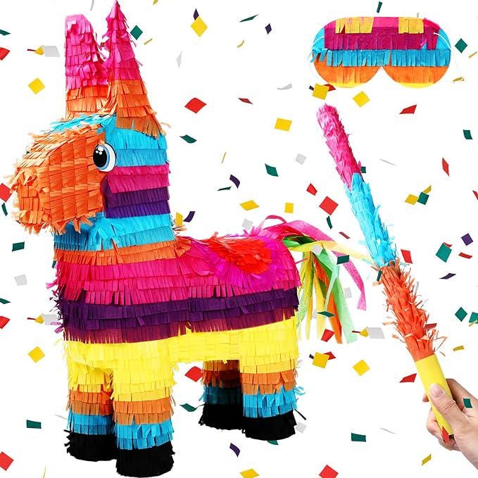 21-Inch Rainbow Donkey Piñata for Birthday, Cinco de Mayo and Party Fun