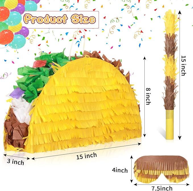 Taco Piñata with Stick, Blindfold for Mexican Birthday and Cinco de Mayo Fun