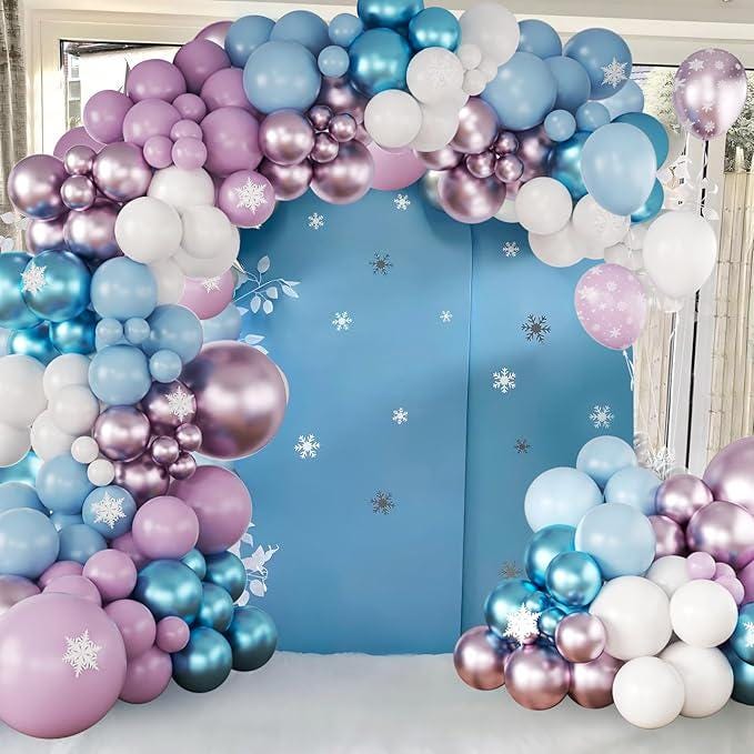 Winter Blue Purple Snowflake Balloon Arch Kit for Birthday & Baby Shower