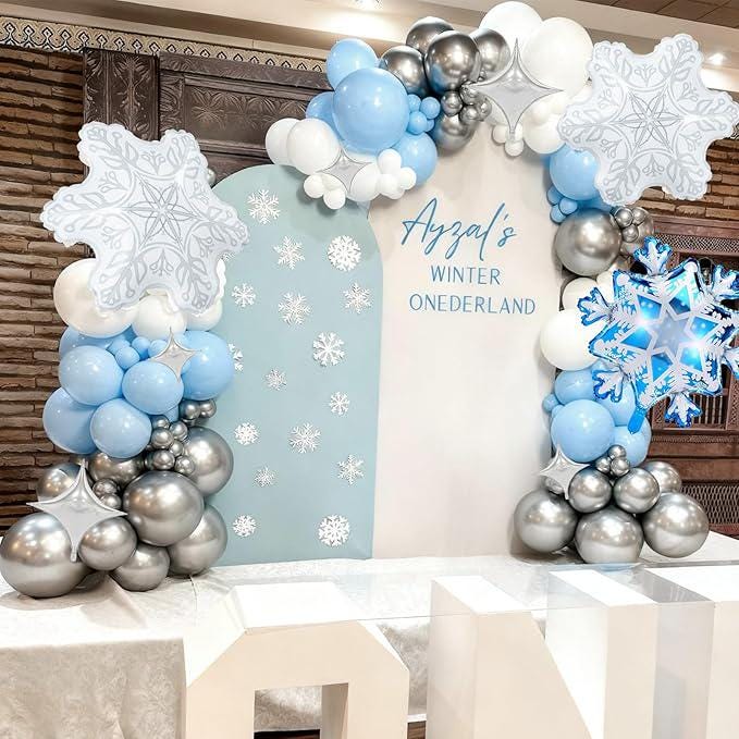 Winter Wonderland Balloon Arch Kit Blue White Silver Snowflake Party Decor
