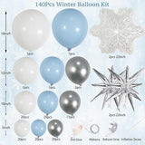 140-Pc Winter Balloon Arch Kit Pastel Blue White Silver Snowflake Party Decor