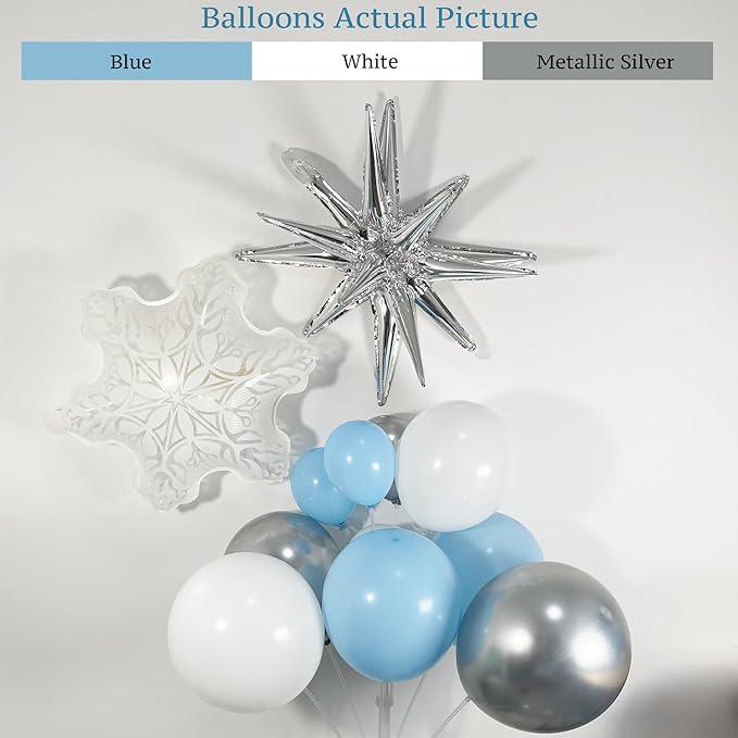 140-Pc Winter Balloon Arch Kit Pastel Blue White Silver Snowflake Party Decor