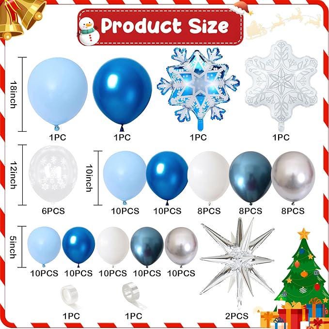 108-Pc Winter Wonderland Snowflake Balloon Arch Kit Blue White Silver Decor