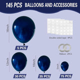 145-Piece Navy Blue Balloon Arch Kit in Various Sizes for Parties & Events