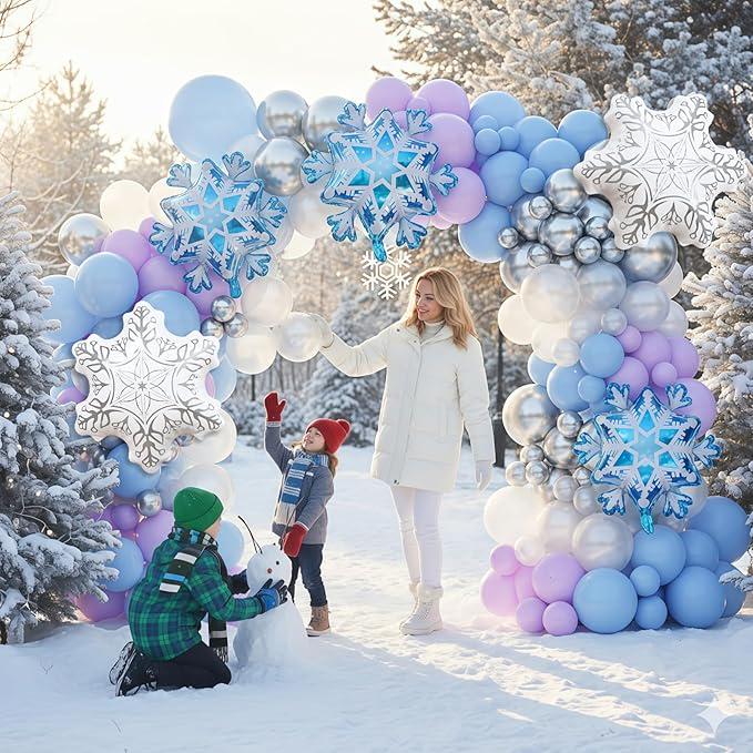 141-Piece Pastel Winter Wonderland Balloon Arch Kit in Purple Blue White Silver