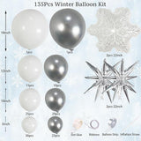 135-Piece Winter Balloon Arch Kit with White Silver Snowflakes for Party & Shower