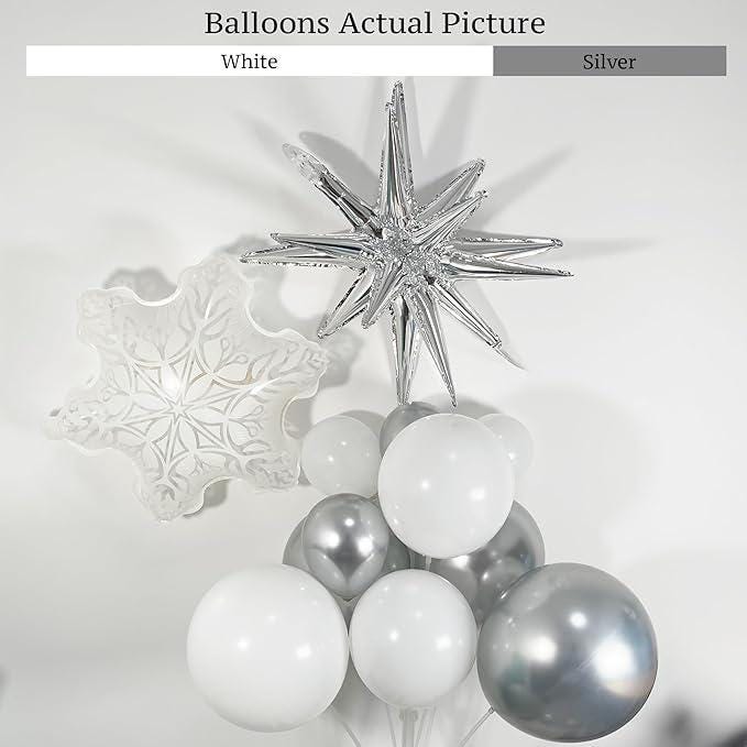 135-Piece Winter Balloon Arch Kit with White Silver Snowflakes for Party & Shower
