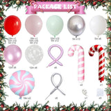 Pastel Pink Christmas Balloon Arch Kit with Candy Cane Balloons for Xmas Party Decor