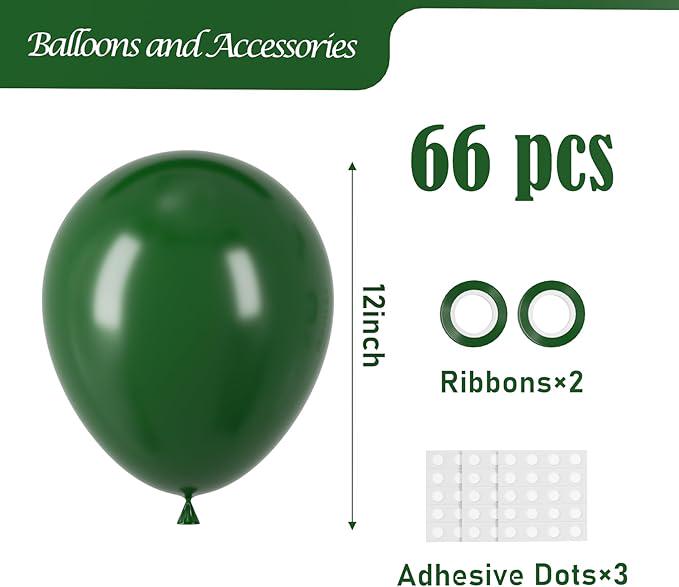 66 Pack Dark Green 12 Inch Balloons for Birthday Christmas Baby Shower Party Decor