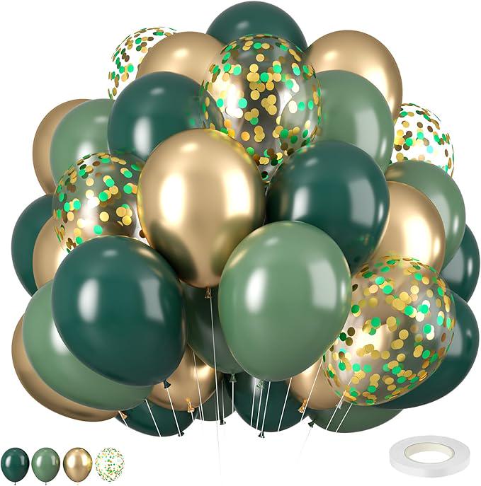 Green and Gold Balloons 12 Inch Emerald Sage Gold Confetti for Party Decorations
