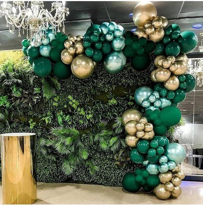 Green and Gold Balloons 12 Inch Emerald Sage Gold Confetti for Party Decorations