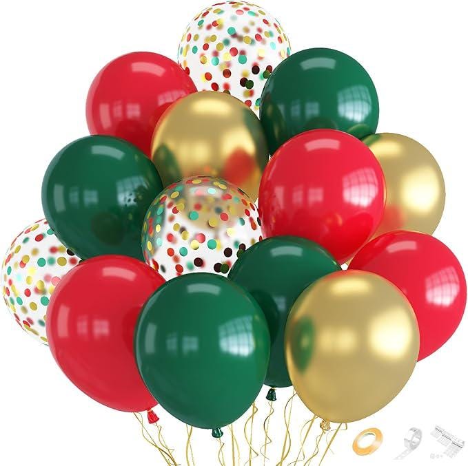 70 Pcs Red and Green Balloons with Gold for Birthday Wedding Party Decorations
