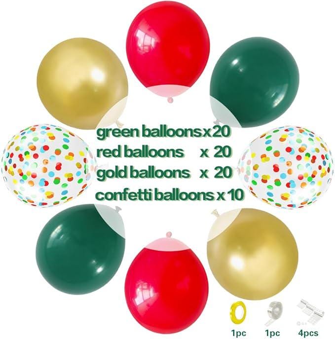 70 Pcs Red and Green Balloons with Gold for Birthday Wedding Party Decorations